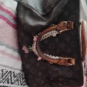 Louis Vuitton Brown Monogram Tote with Pink Cherry Charm Speedy 30